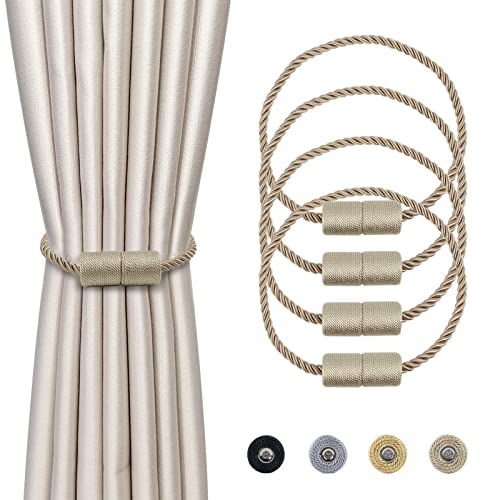 Dalababa 4 Stück Magnetische Vorhang Raffhalter Beige, Gardinenhalter Raffhalter Vorhang Halter 41.5cm Vorhangseil Magnetische Vorhangschnalle Vorhang Zubehör für Haus Dekoration von Dalababa