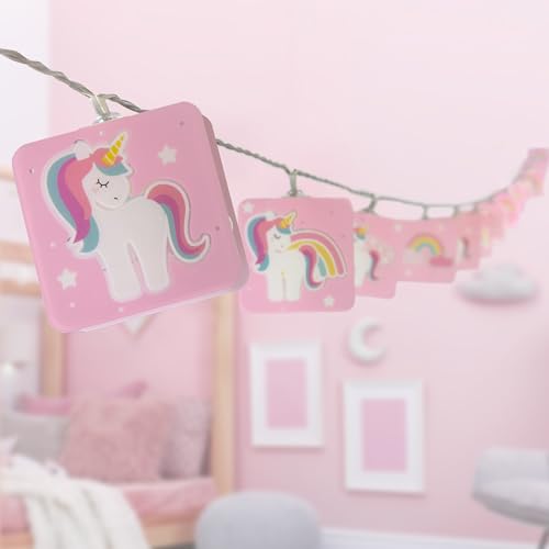 DALBER - Einhorn Lichterkette Nachtlicht - Stromversorgung über USB, Verwendung im Innenbereich - Baby Nachtlicht - 2A Dual-USB-Netzteil im Lieferumfang enthalten - 3 Intensitäten - 12 LEDs - Unicorns von Dalber