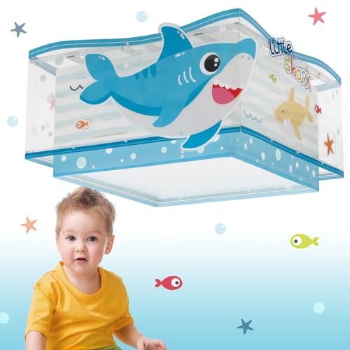 Dalber Deckenlampe kinderzimmer, Deckenleuchte für Kinder Deckenleuchte für Kinder Little Shark Haie Tiere, Deckenlampe Kinderzimmer, 63476, E27 von Dalber