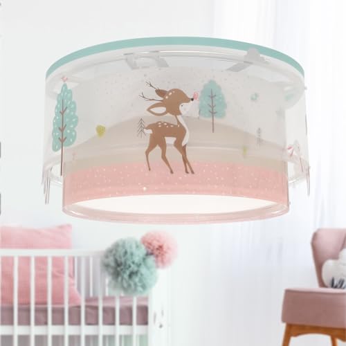 Dalber Deckenlampe kinderzimmer, Deckenleuchte für Kinder Loving Deer Reh Tiere Rosa, 61276, E27 von Dalber