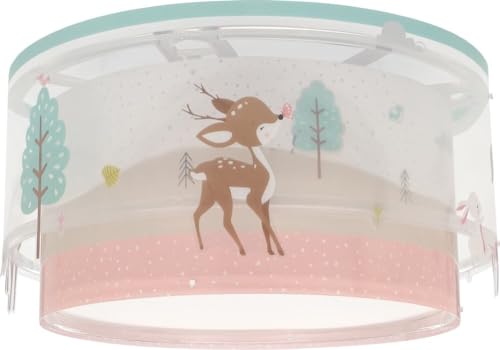 Dalber Deckenlampe kinderzimmer, Deckenleuchte für Kinder Loving Deer Reh Tiere Rosa, 61276, E27 von Dalber