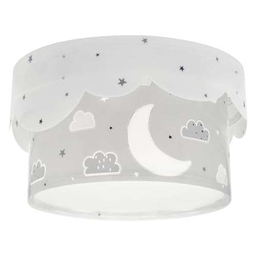 Dalber Deckenlampe kinderzimmer, Deckenleuchte für Kinder Moon Mond und Sterne Grau, Deckenlampe Kinderzimmer, 61236E, E27 von Dalber