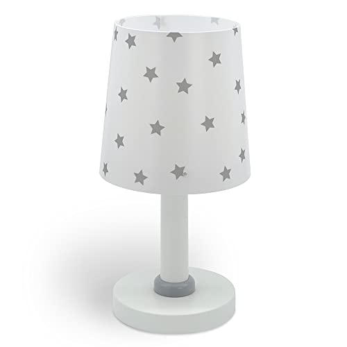 Dalber Kinder Tischlampe Nachttischlampe kinderzimmer Star Light Sterne Weiß Grau 82211B, E14 von Dalber