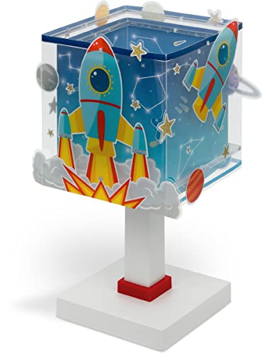 Dalber Kinder Tischlampe Nachttischlampe kinderzimmer Rocket Raum Rakete Sonnensystem, 63351, E14, Blau von Dalber