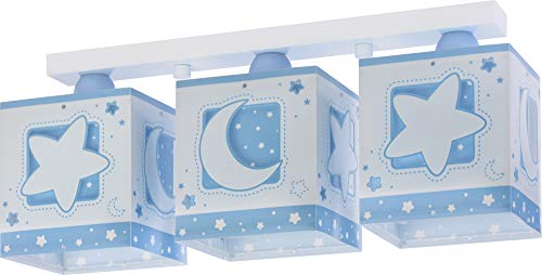 Dalber Kinderlampe Deckenleuchte, Kinderzimmer Deckenlampe 3 Lichter Mond und Sterne MoonLight Blau, 63233NT, E27 von Dalber