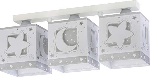 Dalber Kinderlampe Deckenleuchte, Kinderzimmer Deckenlampe 3 Lichter Mond und Sterne MoonLight Grau, 63233NE, E27 von Dalber