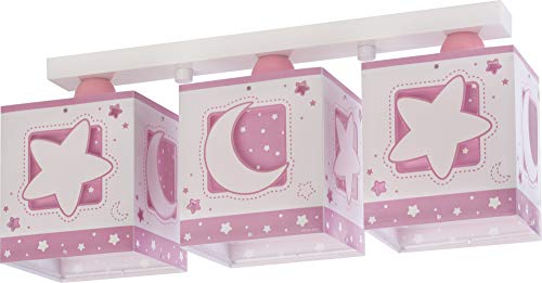 Dalber Kinderlampe Deckenleuchte, Kinderzimmer Deckenlampe 3 Lichter Mond und Sterne MoonLight Rosa Rose, 63233NS, E27 von Dalber