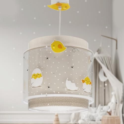 Dalber Lampe kinderzimmer, kinderlampe Pendelleuchte Hängelampe, Deckenleuchte Kinder, Deckenlampe kinderzimmer Baby Chick Küken Tiere, 76872, E27 von Dalber