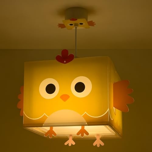 Dalber Lampe kinderzimmer, kinderlampe Pendelleuchte Hängelampe, Deckenleuchte Kinder, Deckenlampe kinderzimmer Little Chicken Henne Küken Tiere Bauernhof, 64642, E27 von Dalber