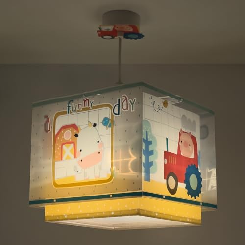 Dalber Lampe kinderzimmer, kinderlampe Pendelleuchte Hängelampe, Deckenleuchte Kinder, Deckenlampe kinderzimmer My Farm Bauernhof Tiere, 63402, E27 von Dalber