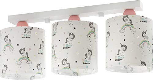 Dalber Unicorns Kinder Deckenlampe 3 Lichter Einhörner, Plastik, E27, 1 W, Mehrfarbig, 51 x 15 x 20.5 cm von Dalber