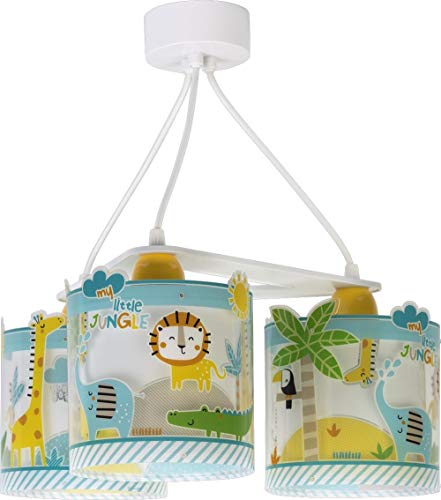 Dalber Lampe kinderzimmer, kinderlampe Pendelleuchte Hängelampe, Deckenleuchte Kinder, Deckenlampe kinderzimmer 3 Lichter My Little Jungle Dschungel tiere, 76114, E27 von Dalber