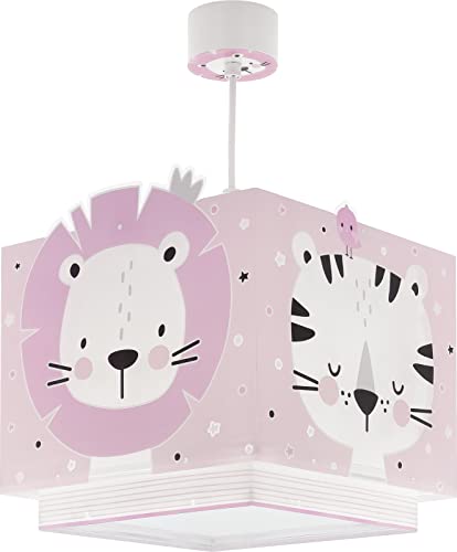 Dalber Lampe kinderzimmer, kinderlampe Pendelleuchte Hängelampe, Deckenleuchte Kinder, Deckenlampe kinderzimmer Baby Jungle Tiere Dschungeltiere Rosa, 63112S, E27 von Dalber