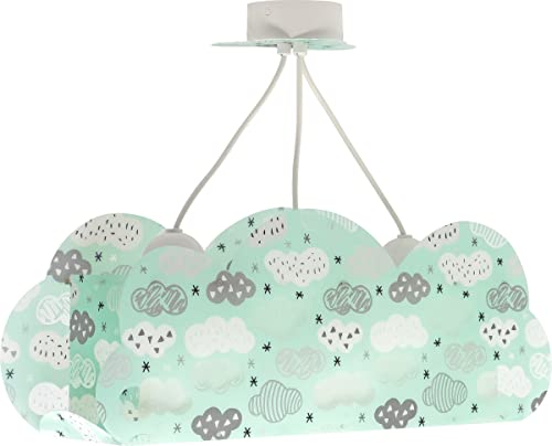 Dalber Lampe kinderzimmer, kinderlampe Pendelleuchte Hängelampe, Deckenleuchte Kinder, Deckenlampe kinderzimmer Cloud Wolke Grün, Deckenlampe Kinderzimmer, 41410H, E27 von Dalber