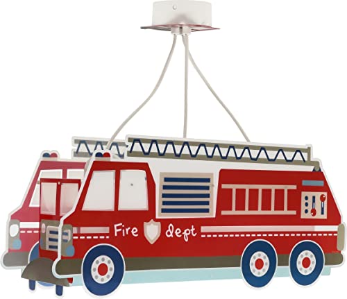 Dalber Lampe kinderzimmer, kinderlampe Pendelleuchte Hängelampe, Deckenleuchte Kinder, Deckenlampe kinderzimmer Fire Truck Feuerwehrauto Police, Deckenlampe Kinderzimmer, 60610, E27 von Dalber