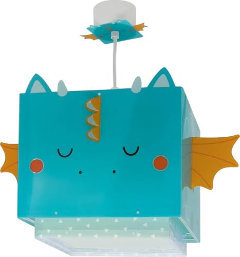 Dalber Lampe kinderzimmer, kinderlampe Pendelleuchte Hängelampe, Deckenleuchte Kinder, Deckenlampe kinderzimmer Little Dragon Drachen Tiere, 64382, E27 von Dalber