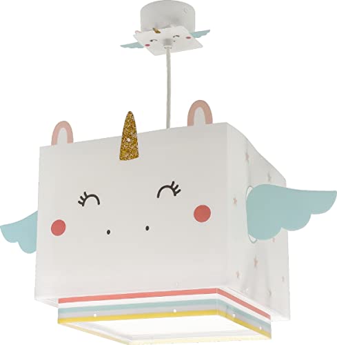 Dalber Lampe kinderzimmer, kinderlampe Pendelleuchte Hängelampe, Deckenleuchte Kinder, Deckenlampe kinderzimmer Little Unicorn Einhorn Tiere, 64592, E27 von Dalber