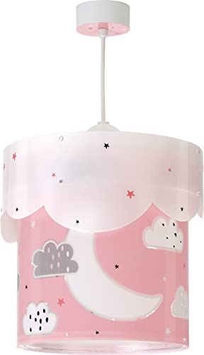 Dalber Lampe kinderzimmer, kinderlampe Pendelleuchte Hängelampe, Deckenleuchte Kinder, Deckenlampe kinderzimmer Moon Mond und Sterne Rose, 61232S, E27 von Dalber