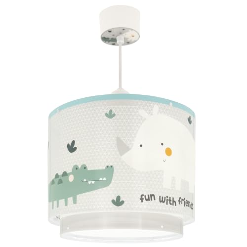 Dalber Lampe kinderzimmer, kinderlampe Pendelleuchte Hängelampe, Deckenleuchte Kinder, Deckenlampe kinderzimmer, Rhino & Croco Nashorn und Krokodil, Weiß von Dalber