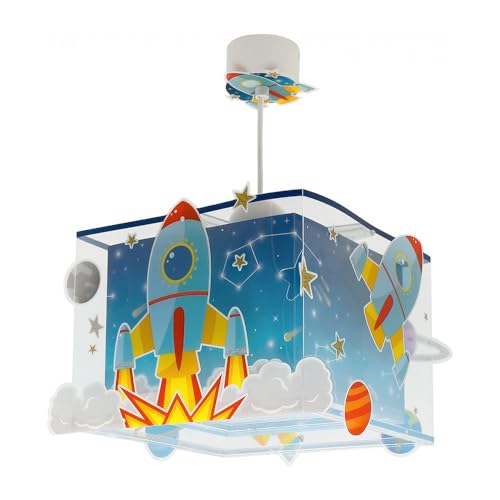 Dalber Lampe kinderzimmer, kinderlampe Pendelleuchte Hängelampe, Deckenleuchte Kinder, Deckenlampe kinderzimmer Rocket Raum Rakete Sonnensystem, 63352, E27 von Dalber