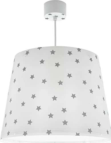 Dalber Lampe kinderzimmer, kinderlampe Pendelleuchte Hängelampe, Deckenleuchte Kinder, Deckenlampe kinderzimmer Star Light Sterne Weiß Grau, 82212B, E27 von Dalber