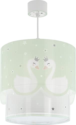 Dalber Lampe kinderzimmer, kinderlampe Pendelleuchte Hängelampe, Deckenleuchte Kinder, Deckenlampe kinderzimmer Sweet Love Schwan Gänse Tiere Grün, 61712H, E27 von Dalber