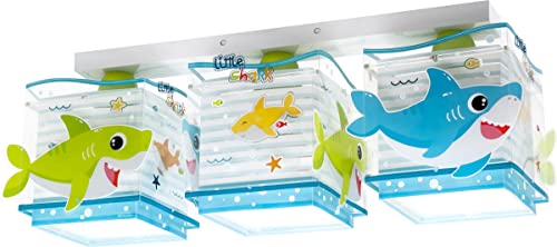 Dalber Deckenleuchte für Kinder 3 Lichter Little Shark Haie Tiere, Deckenlampe Kinderzimmer, Blau von Dalber