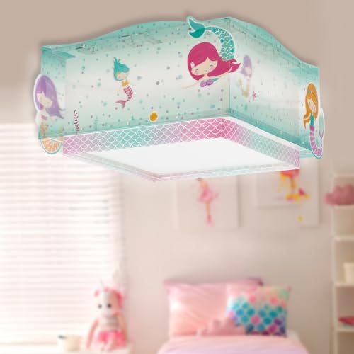 Dalber Deckenleuchte für Kinder Mermaids Meerjungfrauen, Deckenlampe Kinderzimmer, Türkis von Dalber