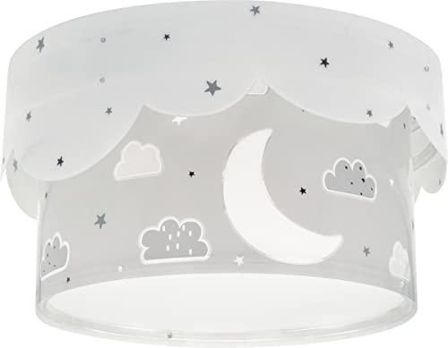 Dalber Deckenlampe kinderzimmer, Deckenleuchte für Kinder Moon Mond und Sterne Grau, Deckenlampe Kinderzimmer, 61236E, E27 von Dalber