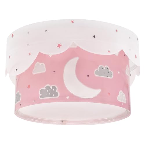 Dalber Deckenlampe kinderzimmer, Deckenleuchte für Kinder Moon Mond und Sterne Rosa, Deckenlampe Kinderzimmer, 61236S, E27 von Dalber