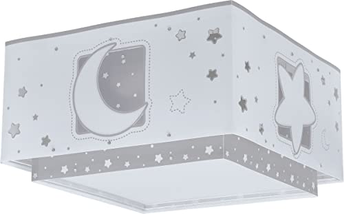 Dalber Deckenleuchte für Kinder Moonlight Mond und Sterne Grau, Deckenlampe Kinderzimmer, 63236E, E27 von Dalber