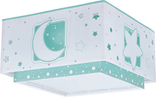 Dalber Deckenleuchte für Kinder Moonlight Mond und Sterne Grün, Deckenlampe Kinderzimmer, 63236H, E27 von Dalber