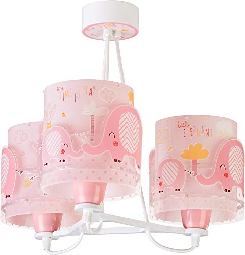 Dalber Lampe kinderzimmer, kinderlampe Pendelleuchte Hängelampe, Deckenleuchte Kinder, Deckenlampe kinderzimmer 3 Lichter Little Elephant Elefant Tiere Rose, 61337S, E27 von Dalber