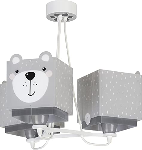 Dalber Lampe kinderzimmer, kinderlampe Pendelleuchte Hängelampe, Deckenleuchte Kinder, Deckenlampe kinderzimmer 3 Lichter Little Teddy Bär Tiere, Grau, 64577, E27 von Dalber