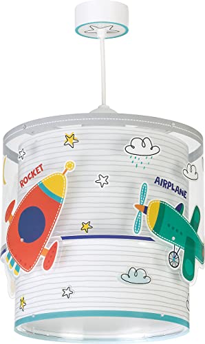 Dalber Lampe kinderzimmer, kinderlampe Pendelleuchte Hängelampe, Deckenleuchte Kinder, Deckenlampe kinderzimmer Baby Travel Autos und Flugzeuge, Bunt, 61682, E27 von Dalber