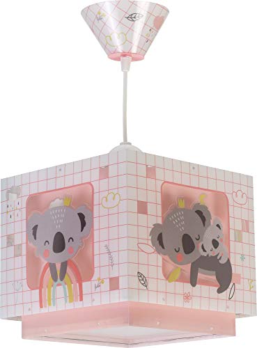 Dalber Lampe kinderzimmer, kinderlampe Pendelleuchte Hängelampe, Deckenleuchte Kinder, Deckenlampe kinderzimmer Koala Rosa Rose Tiere, 63262S, E27 von Dalber