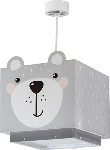 Dalber Lampe kinderzimmer, kinderlampe Pendelleuchte Hängelampe, Deckenleuchte Kinder, Deckenlampe kinderzimmer Little Teddy Bär Tiere Grau, 64572, E27 von Dalber