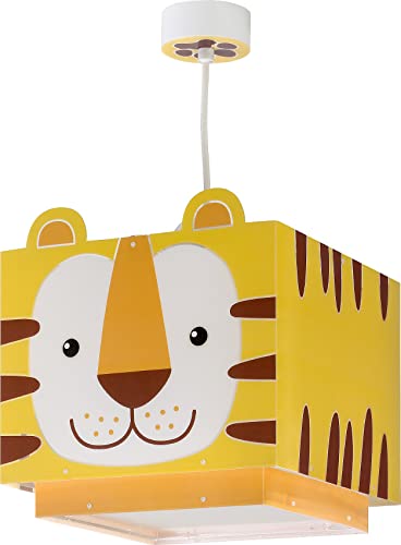 Dalber Lampe kinderzimmer, kinderlampe Pendelleuchte Hängelampe, Deckenleuchte Kinder, Deckenlampe kinderzimmer Little Tiger Tiere, Gelb, 64562, E27 von Dalber