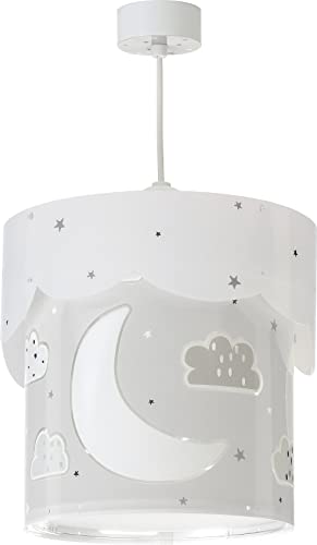 Dalber Lampe kinderzimmer, kinderlampe Pendelleuchte Hängelampe, Deckenleuchte Kinder, Deckenlampe kinderzimmer Moon Mond und Sterne Grau, 61232E, E27 von Dalber