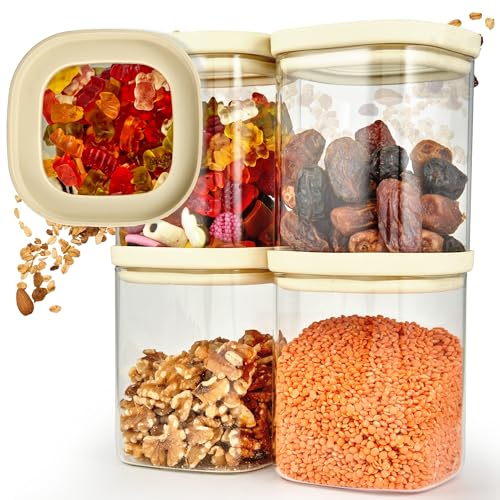 Dalena Home® Vorratsgläser mit Deckel 4er-Set aus stabilem Borosilikatglas + Etiketten (4x 1000ml) - Luftdicht & Stapelbar - Aufbewahrungsglas Küche, Vorratsdose eckig von Dalena Home