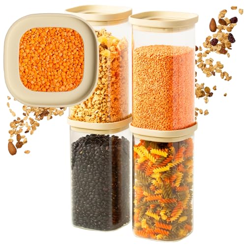 Dalena Home® Vorratsgläser mit Deckel 4er-Set aus stabilem Borosilikatglas + Etiketten (4x 1500ml) - Luftdicht & Stapelbar - Aufbewahrungsglas Küche, Vorratsdose eckig von Dalena Home