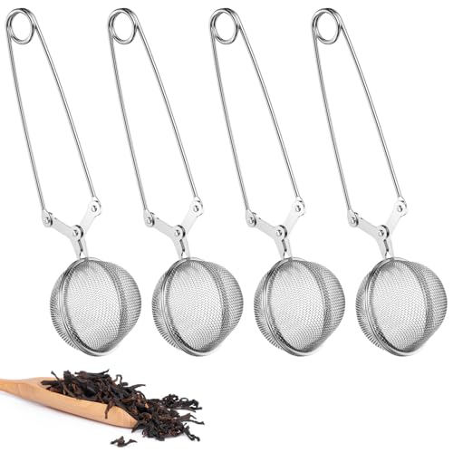 Dalephoric 4 Stück Teezange set, Teesieb für Losen Tee aus Edelstahl, Teeei in Kugelform, Feinmaschige Siebzange, Einfaches Filtern, Teezange Für Losen Tee, Zum Abfüllen von Tee, Gewürzen von Dalephoric