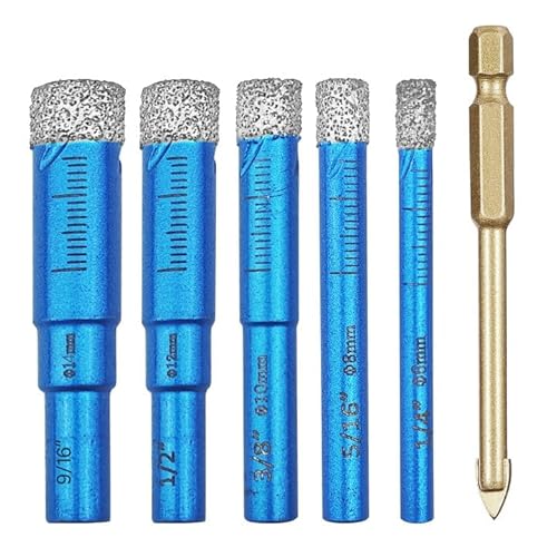Dalephoric 6 Stück Fliesenbohrer Set, Diamantbohrer, 6, 8, 10, 12, 14 mm Keramikbohrer und 6 mm Karbid Anbohrer, Kann Nass und Trocken Bohren, Glasbohrer für Fliesen, Granit, Glas, Marmor von Dalephoric