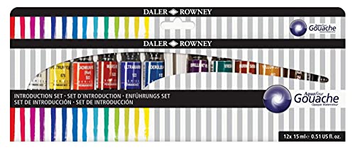 Daler Rowney Aquafine Gouachefarbe Einführungsset mit 12 Farben x 15 ml Tuben, ideal für Anfänger Künstler, Farbe auf Wasserbasis für Leinwand und Papier, Deckende Aquarellfarben von Daler Rowney