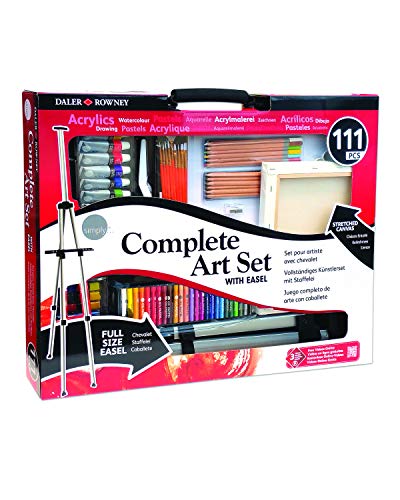 Daler Rowney 111 tlg. komplett Malset & Zeichenset XXL mit Staffelei, Acryl- und Aquarell-Farben, Zeichenstiften, Ölpastellen, Leinwand, Tasche und Zubehör von Daler Rowney