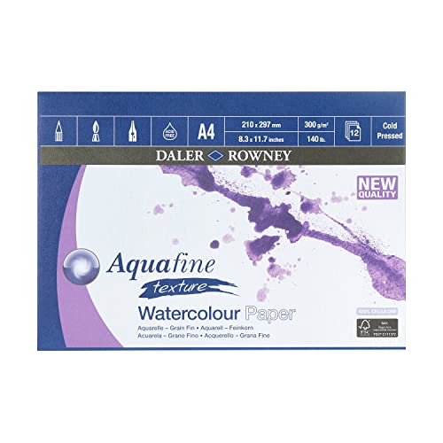 Daler Rowney GDAAGPA4 Aquafine Aquarellblock für Künstler, A4, 12 Blatt, 300 g/m², nicht Oberfläche, Weiß von Daler Rowney