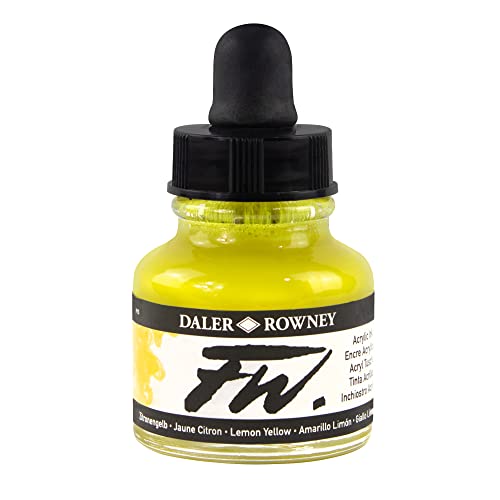 Daler Rowney Acryl Farbe FW Acrylfarbe, 29,5-ml-Flaschen, verschiedene Farben Zitronengelb von Daler Rowney