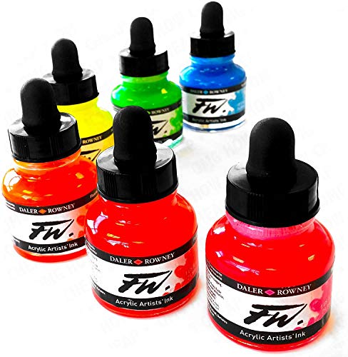 Daler Rowney - FW Artists Series – Flüssige Acryltinte – Packung mit 6 Neonfarben – 29,5 ml von Daler Rowney