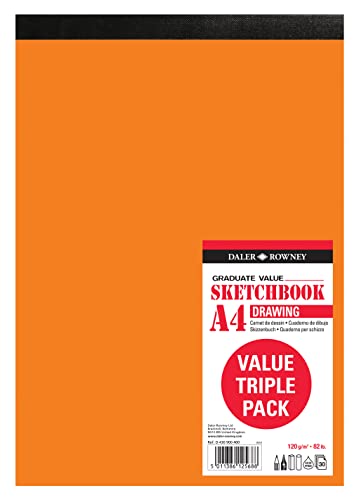 Daler-Rowney Graduate Value Skizzenblock, 120 g, A4, 30 Blatt, 3 Stück, ideal für Kunststudenten von Daler Rowney