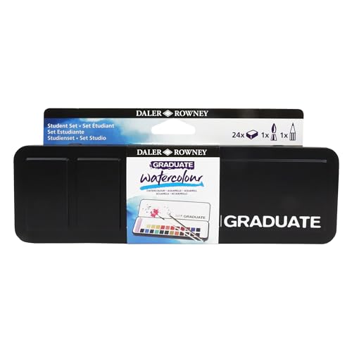 Daler-Rowney Graduate Watercolour Aquarellfarben, Studenten-Set, 24 Farben + 1 Aquarellpinsel Aquafine + 1 Graduate Graphitstift von Daler Rowney